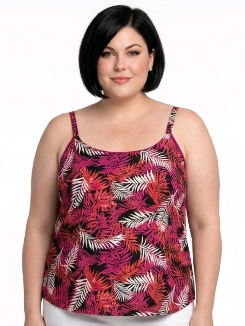 Bar III Sunset Rose Multi Leaf-Print Scoop-Neck Cami Top Size 2X